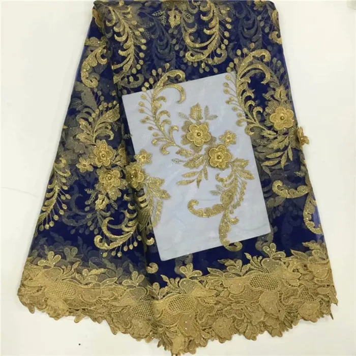 2018 New style French net lace fabric 3D Embroidery flower high quality African tulle 16-9-6pp Sea blue |