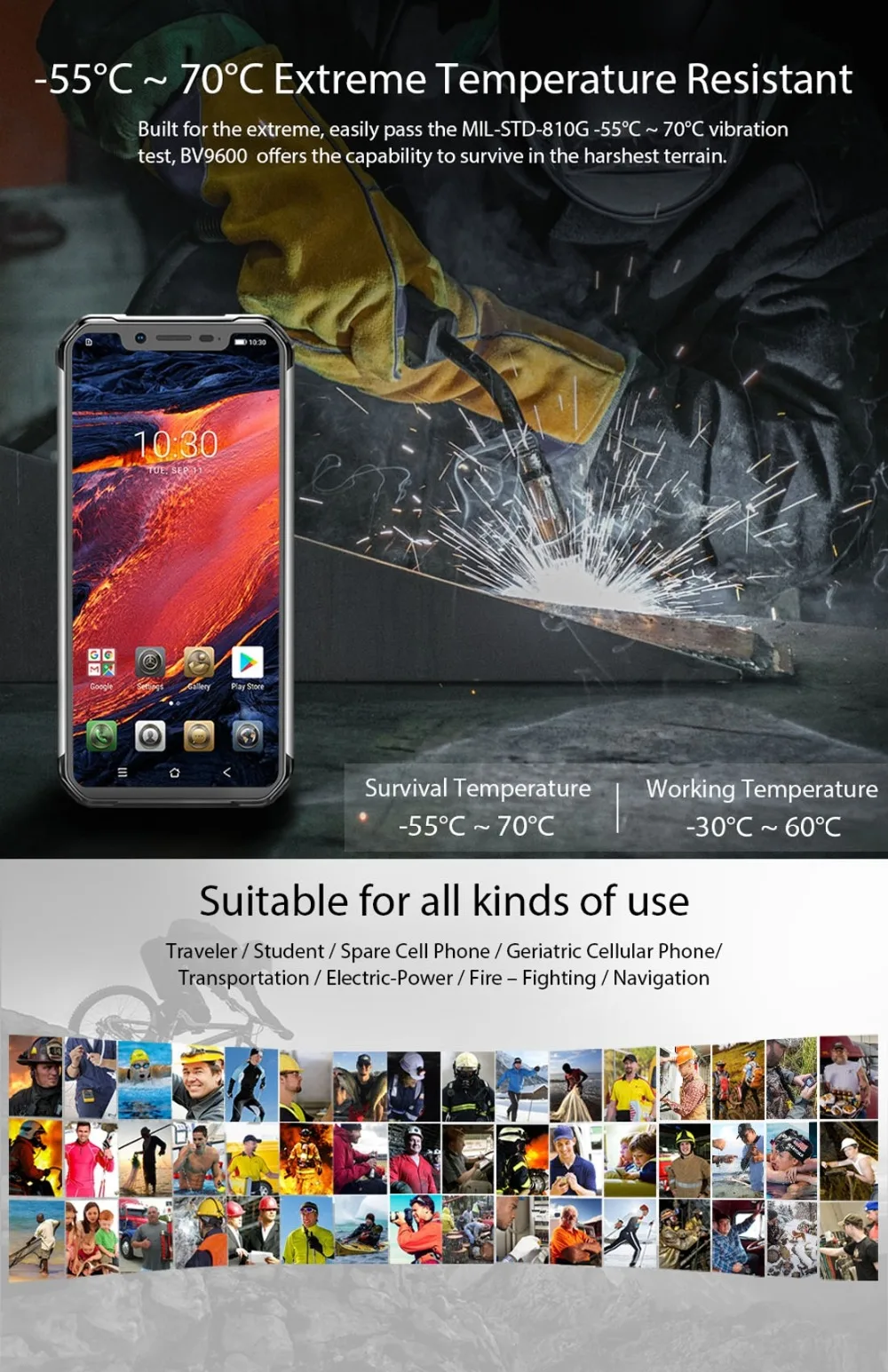 Blackview BV9600 водонепроницаемый мобильный телефон Helio P70 Android 9,0 4 Гб ОЗУ 64 Гб ПЗУ 6,2" 19:9 AMOLED 5580 мАч прочный смартфон