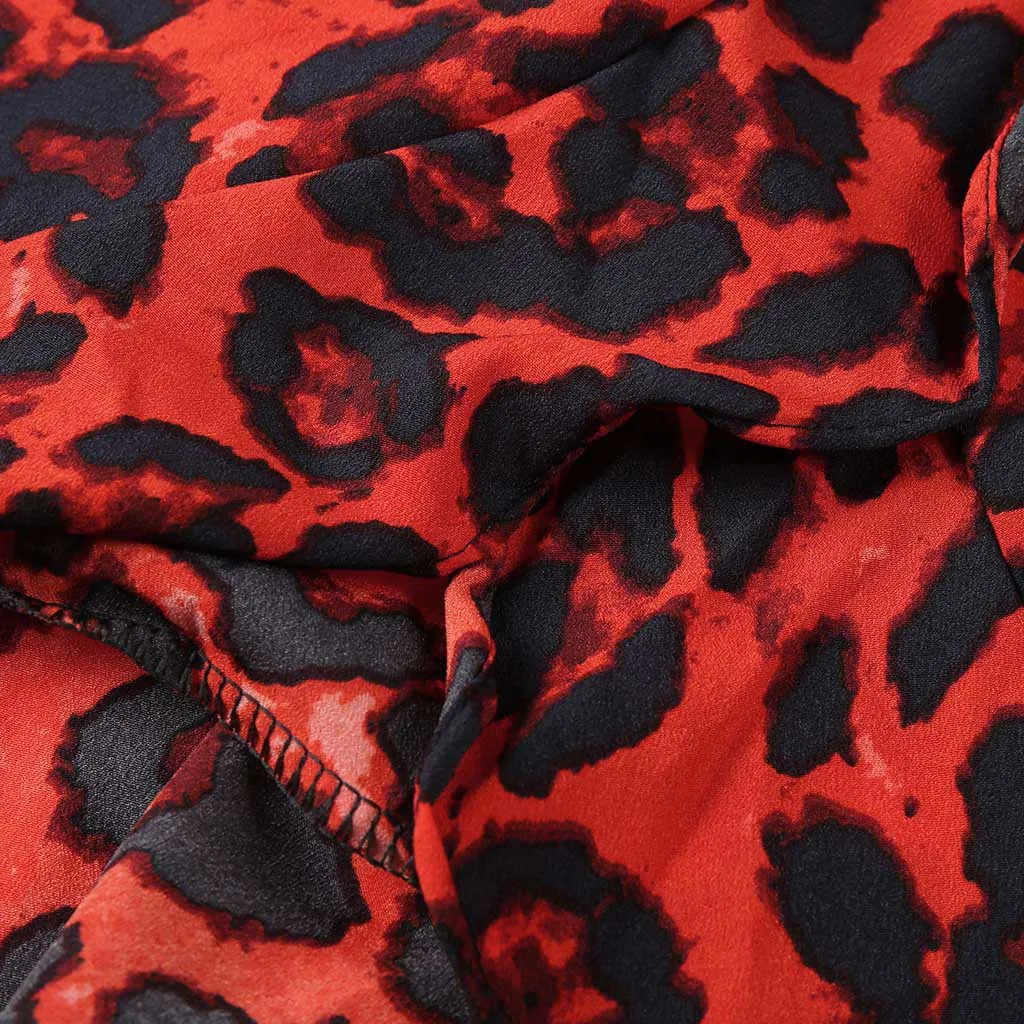 

Leopard Print Vintage Summer Ruffle Split Skirt Women Casual High Waist Pleated Skirt