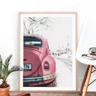 Винтажный постер для автомобиля, рисунок на стену в виде розового автобуса, художественная фотография, автомобильная Картина на холсте в стиле ретро, Настенная картина для гостиной, Настенный декор