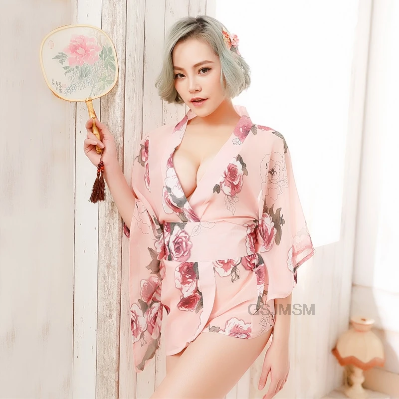 New Lingerie Pajamas Nightgown Chiffon Printing Sexy Uniform Women's Japan Kimono Game Cosplay Nightwear | Тематическая одежда