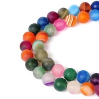 4 12mm round natural stone beads matte frosted colorful stripe sardonyx agata onyx loose beads for bracelet jewelry making