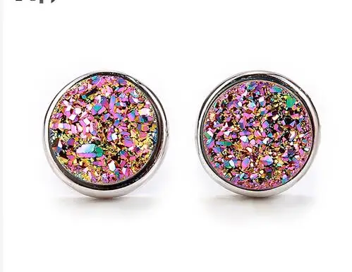 A02 Rainbow Red EYIKA горячие роскошные натуральные серьги друзы круглые 10 мм drusy 13 цветов опал серьги-гвоздики для Дня матери элегантный подарок для женщин/девочек - Окраска металла: A02 Rainbow Red