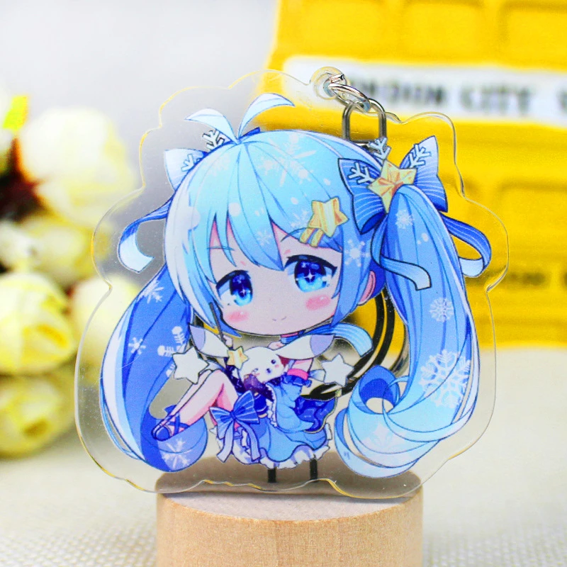 Hatsune Мику акриловый брелок Luo Tianyi аниме подвеска автомобильные аксессуары японский прозрачный брелок игра зеленый лук Брелок