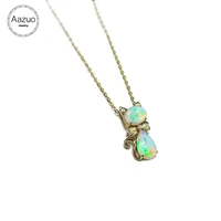aazuo 18k yellow gold opal necklace natual blue opal cat diamond gifted for women valentines day gift link chain china