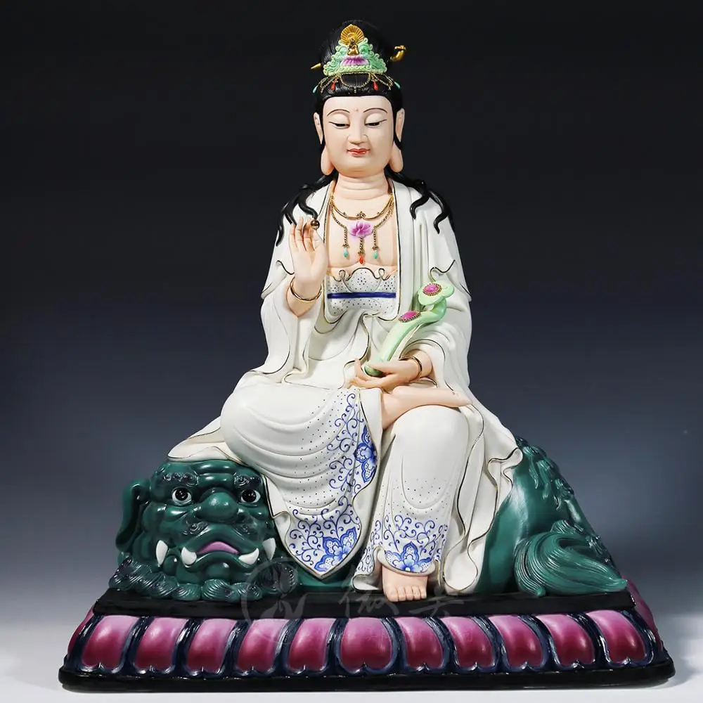 Dehua ceramics 16 дюймов три Kegon Манджушри Бодхисаттва статуя шакьи Муни Будды|ceramic