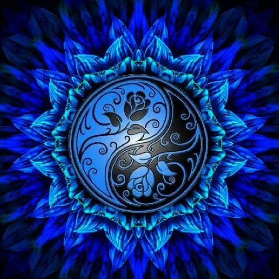 Полностью квадратная/круглая 5D алмазная картина голубая Мандала Роза Цветы