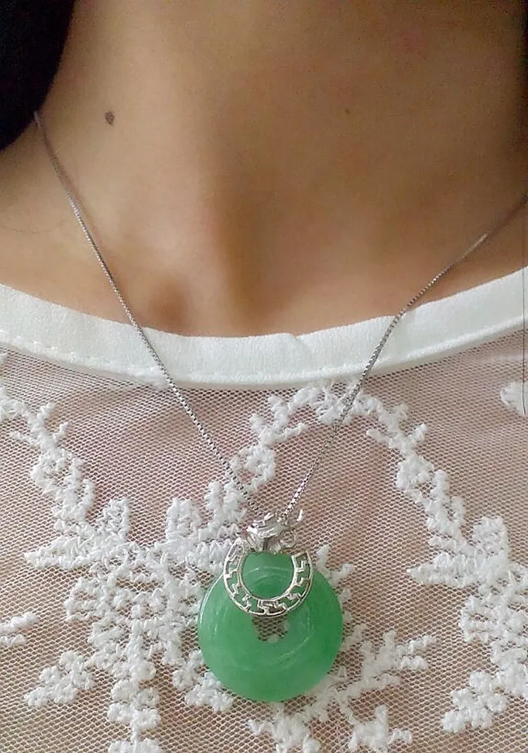 Женское ожерелье из серебра 925 пробы с натуральным зеленым камнем модные