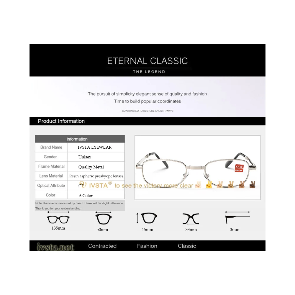 IVSTA с сумкой очки для чтения женщин мужчин Металлические Складные Гибкие света