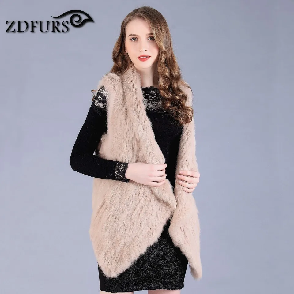 ZDFURS * Новинка зимы вязаное изделие ручной работы из кроличьего меха жилеты без