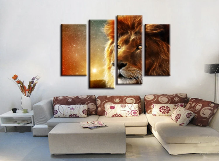 4 шт. Большой размер Печать Картина маслом Король Лев настенная живопись Декор