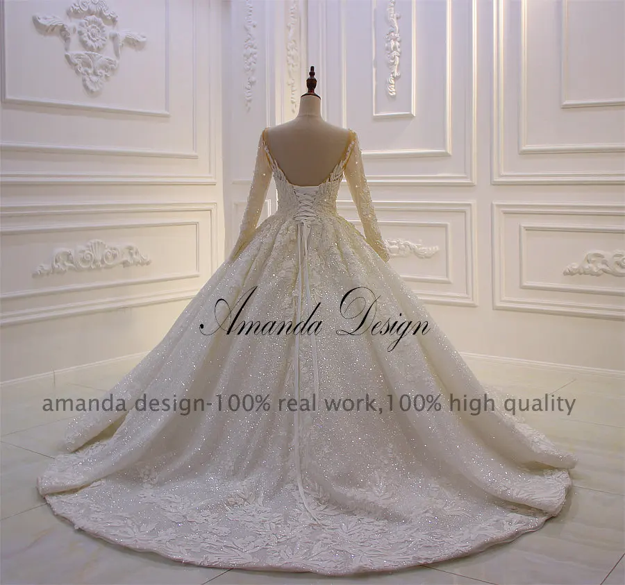 Свадебное платье с длинным рукавом и кружевной аппликацией Amanda Design роскошное