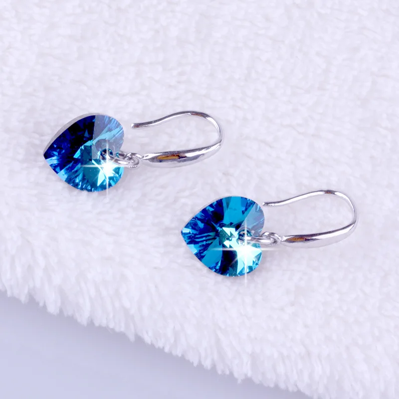 Женские серьги гвоздики из серебра 925 пробы с голубым кристаллом|crystal stud earrings|stud