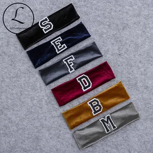 Лидер продаж для маленьких мальчиков и девочек мягкие бархатные головные повязки с буквами осень-зима для детей, одноцветная детская эластичная повязка на волосы 
