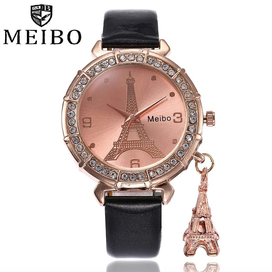 4 Лучшие продажи, женские часы, MEIBO, кварцевые, Эйфелева башня, стразы, подвеска, модные наручные часы, relogio feminino, часы - Цвет: 4