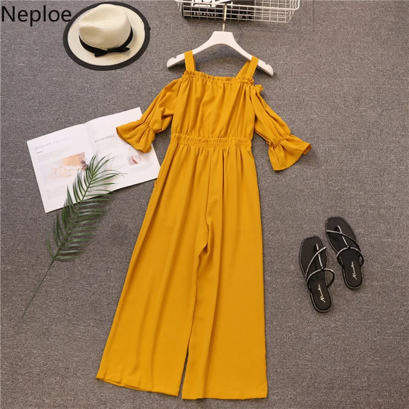 Neploe Boho пляжный комбинезон женский однотонный с высокой талией открытыми плечами