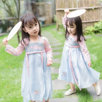 

2018 Halloween Cosplay Costume Girls Dress Flower Embroidery Baby Chinese Style National Hanfu Long Skirt Retro Tang Suit