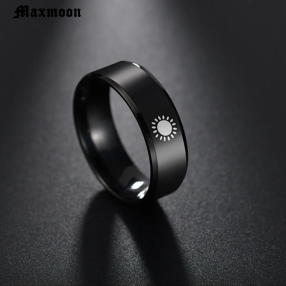 Maxmoon черное титановое кольцо из нержавеющей стали Солнце Луна Звезда ислам