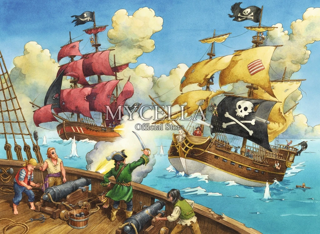 

5d Diy Diamond Painting Full Cross Stitch Diamond Mosaic Pirate Battle Cartoon boats Ocean Christmas Wall Stickers Home Decor