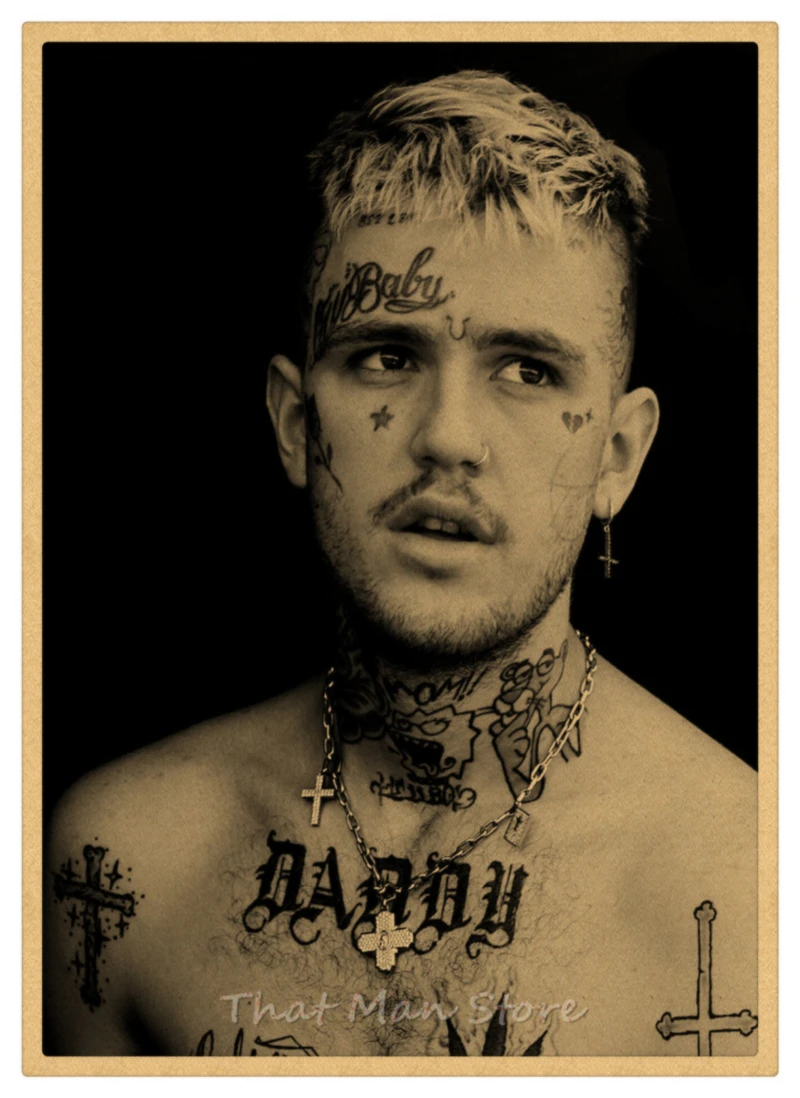 Хип-хоп рэпер Lil Peep плакат наклейки на стену винтажные постеры печать высокого качества для гостиной домашний декор 42*30 см - Цвет: Темно-серый