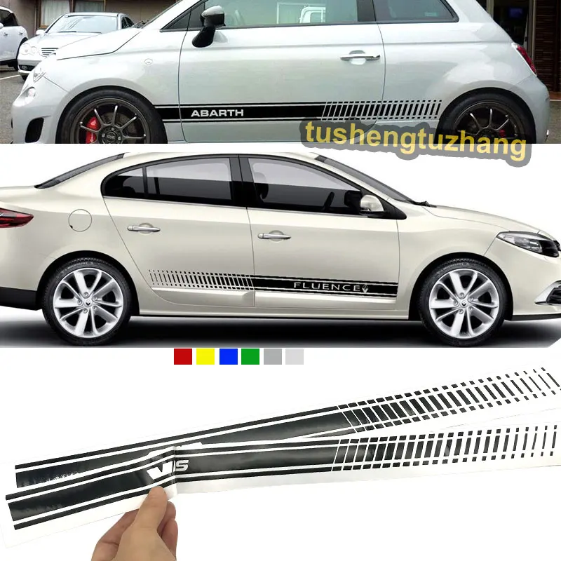 

2pcs Car Styling Abarth Side Skirt Sticker Racing Stripe Body Stickers For Skoda Logo VRS Octavia Fabia Rapid Yeti Superb Octavi