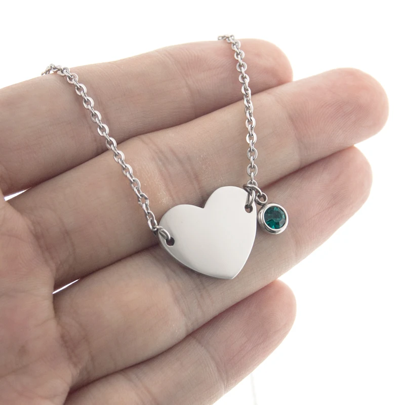birth stones Heart Choker female women jewelry lucky stone charm gift Rolo chain Stainless steel Necklace pulseras mujer | Украшения и