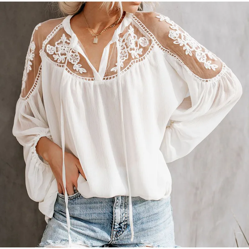 Летняя шифоновая женская блузка на шнуровке с цветочным принтом топы рукавами