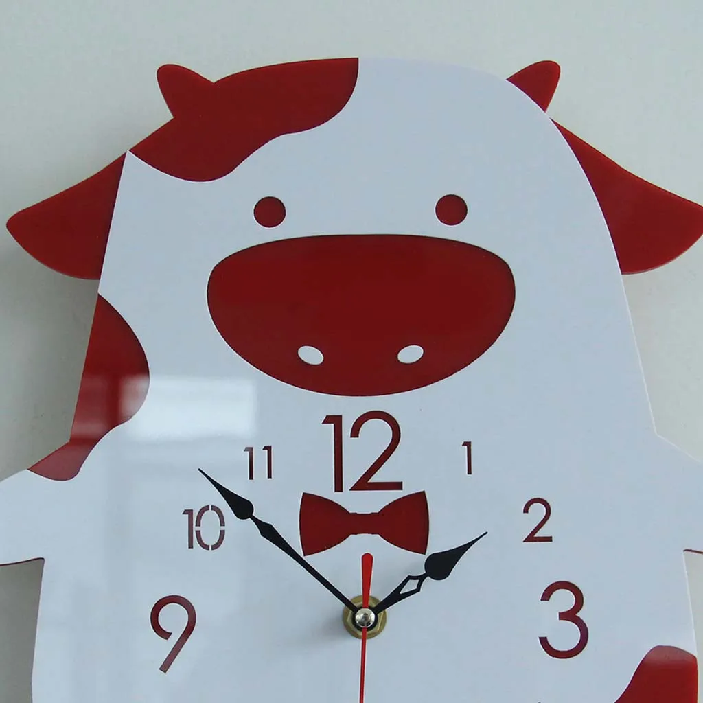 Fashion Cartoon swinging cow clock Nordic Style Hedgehog Wall Clock Silent Simple Wooden for Home Living Room bedroom | Дом и сад