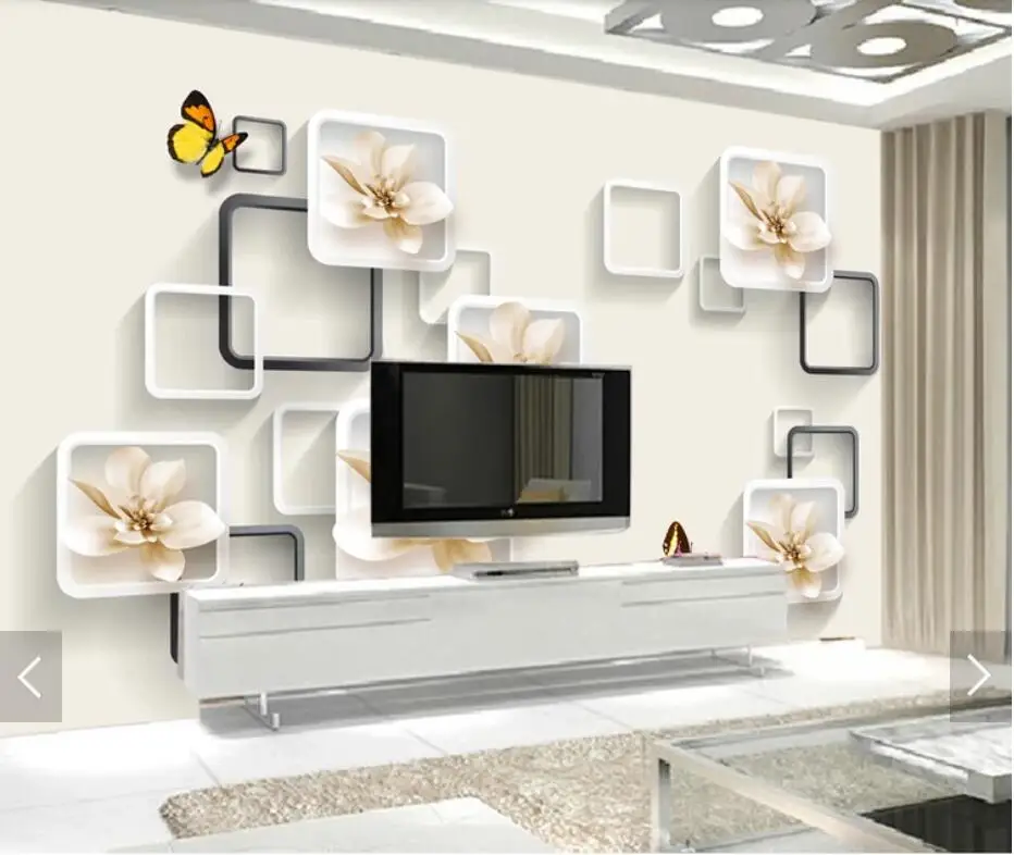 

3D Abstract Geometric Lily Butterfly Wall Mural Photo Wallpaper Murals Wall Art Painting Papel De Parede Wall Paper Customize