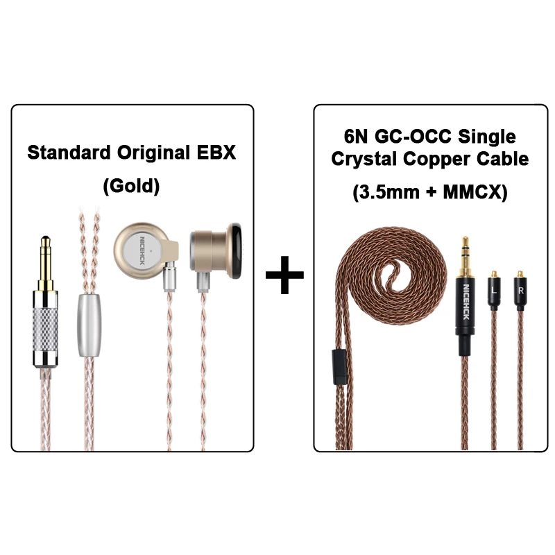 Gold EBX with OCC NICEHCK EBX ушные крючки вкладыши металлические наушники HiFi 14,8 мм Динамический драйвер NICEHCK флагманский наушник со съемным разъемом MMCX кабель - Цвет: Gold EBX with OCC