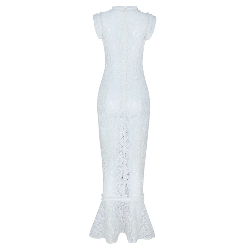 

Beateen 2019 New Summer Women Sexy O Neck Lace Sleeveless Lace Fishtail Gown Charming Lady Party Club Bodycon Long Dress