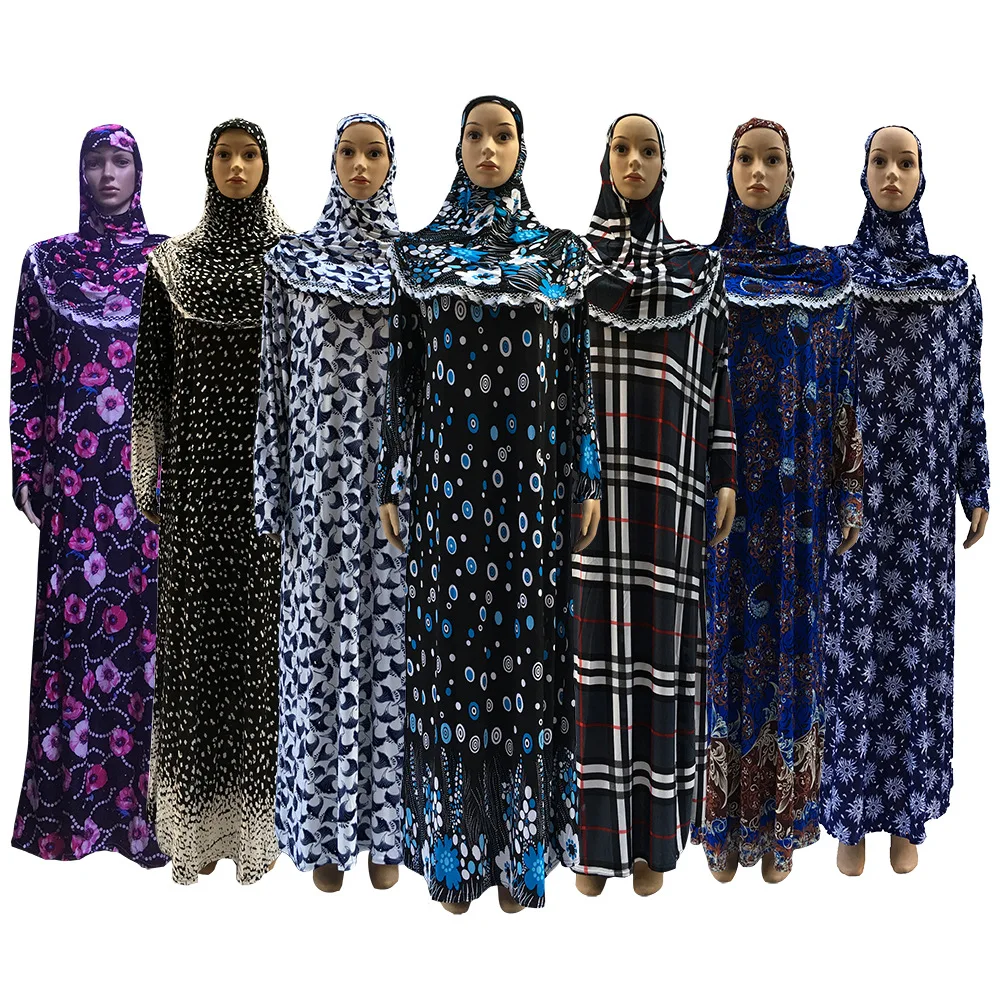 

H1135 latest printed pray dress,pray dress with matching hijab,fast delivery,mixed colors and prints