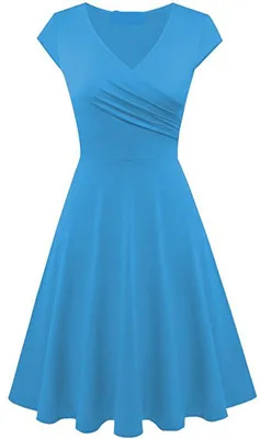 Light blue Зеленое платье женское фиолетовое черное желтое 16 цветов S-3XL Плюс Размер Новое весенне-летнее плиссированное платье с коротким рукавом с v-образным вырезом LR193 - Цвет: Light blue