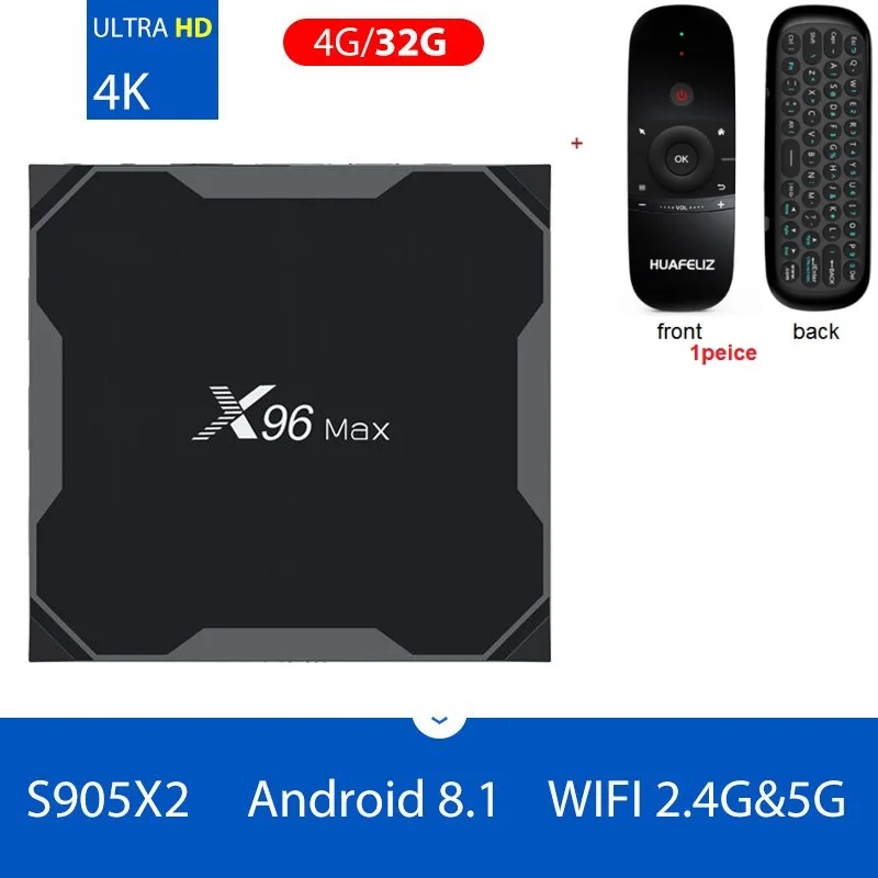 X96 Max Android 8,1 Smart tv box Amlogic S905X2 LPDDR4 4 ядра, 4 Гб оперативной памяти, 32 Гб встроенной памяти, 64 ГБ 2,4 г& Wi-Fi 5 ГГц Wi-Fi, BT 1000M 4K set top tv box - Цвет: 4G32G w1