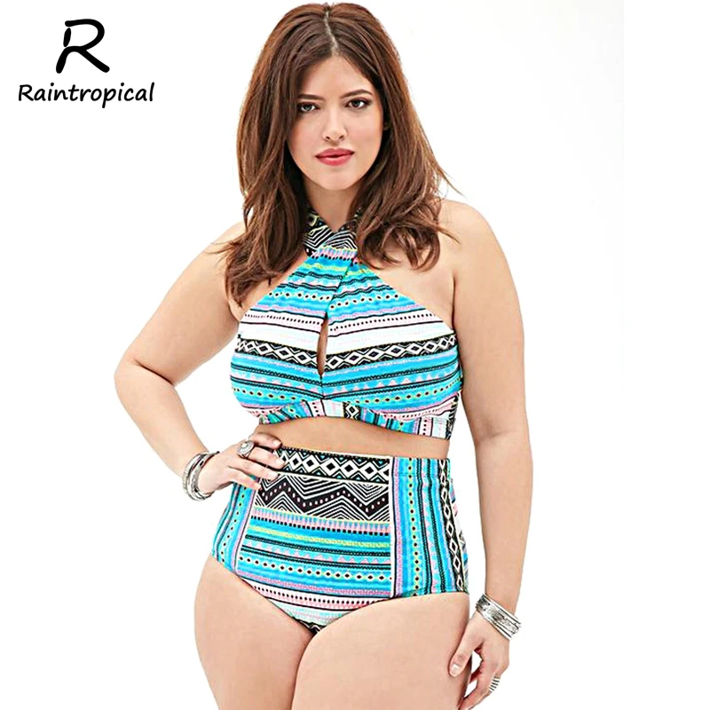 Женский купальник с высокой талией Rainropical бикини горловиной большого размера