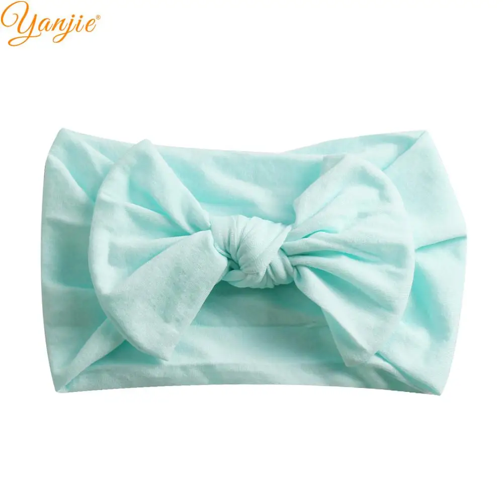 baby blue Узел бант из нейлона головная повязка для девочек мягкая головная повязка Твердые эластичные нейлоновые волосы группы детей грязные волосы бантики, аксессуары для волос - Цвет: baby blue