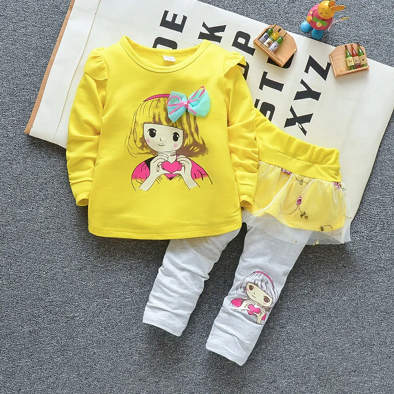 Baby Girl Clothes 2018 Cartoon Long Sleeved T-shirt Tops + Pants 2PCS Outfit Children Infant Clothing Kids Bebes Jogging Suits | Детская