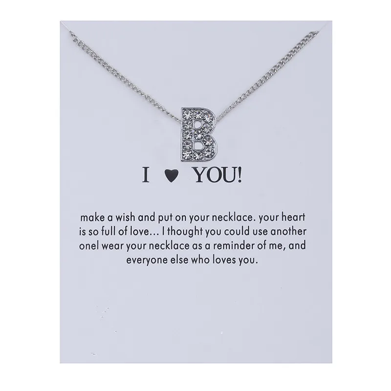 

New Alphabet Initial Letters Message Crystal Necklace Pendant Women Sweater Chain Necklaces I Love You Jewelry Best Gift