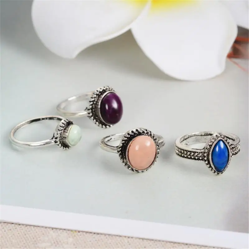 4 шт./компл. с черными камнями набор кольцо среднего размера наборы для женщин