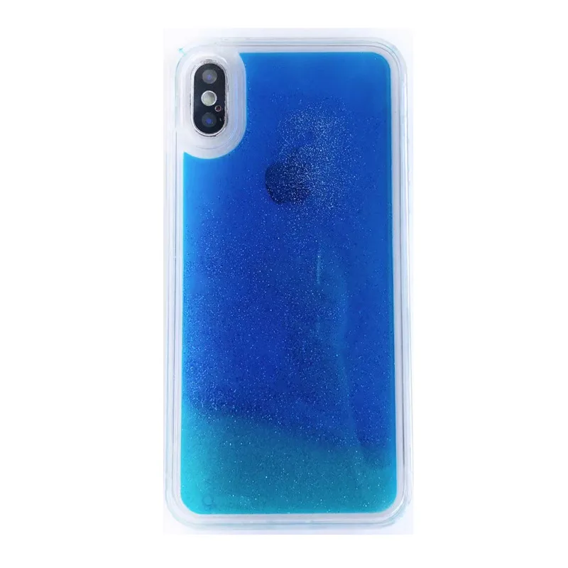 Blue Светящийся неоновый песок мобильный чехол, светится в темноте Жидкий блеск зыбучий песок чехол для телефона для iPhone XR XS max X 6 7 8 - Цвет: Blue