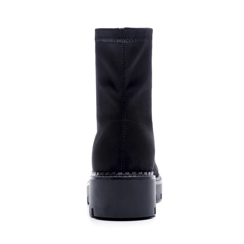 

ASUMER fashion boots women round toe platform ankle boots square heels street style ladies stretch fabric+ patent leather boots