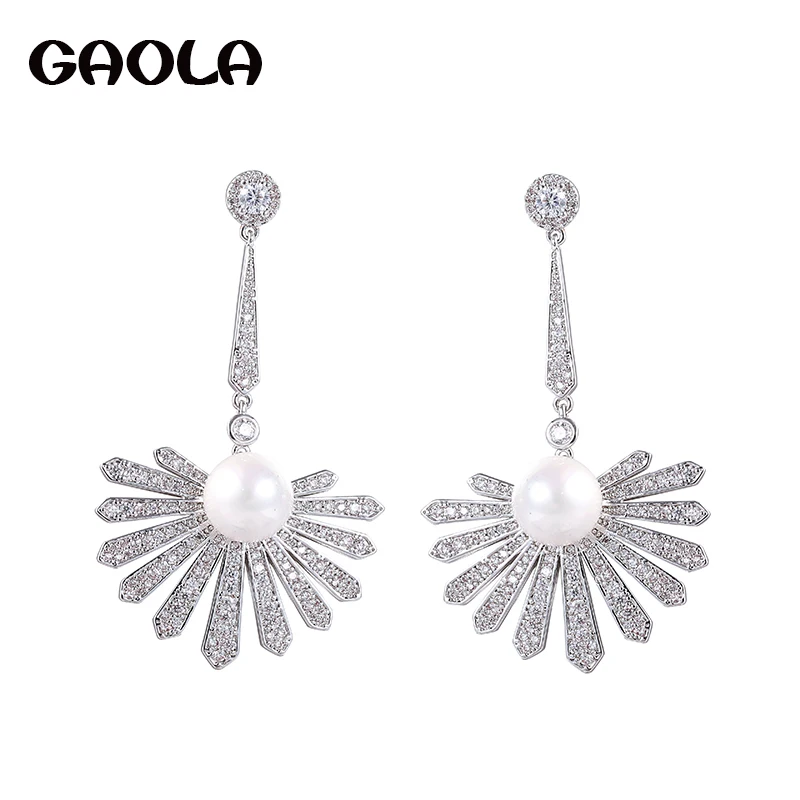 

Серьги-подвески GAOLA GLE6133Y классические свадебные с искусственным жемчугом и фианитом