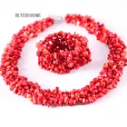 Бесплатная доставка, Женский комплект ювелирных изделий неправильной формы, бусины, натуральный камень, красный коралл, ожерелье, браслет, E033 H047