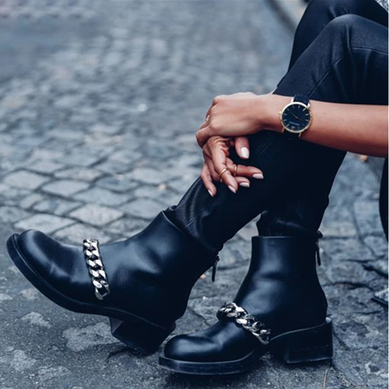 Teahoo/Роскошные дизайнерские женские ботильоны с серебряной и золотой цепочкой