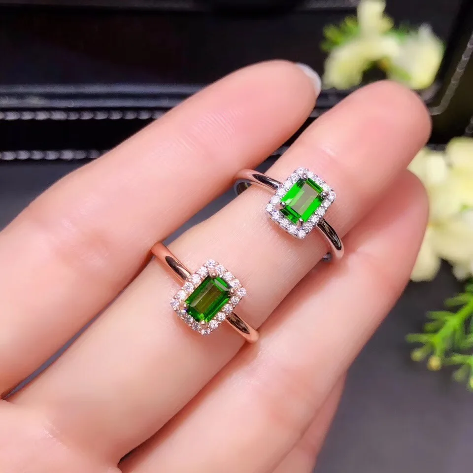 elegant rectangle green diopside pendant for necklace real 925 silver material natural gem clear gold plated color | Украшения и