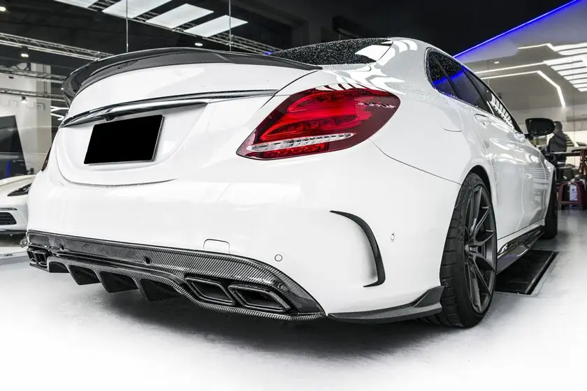 W205 AMG & C63 Стайлинг автомобиля настоящая карбоновая задняя плоская боковая юбка