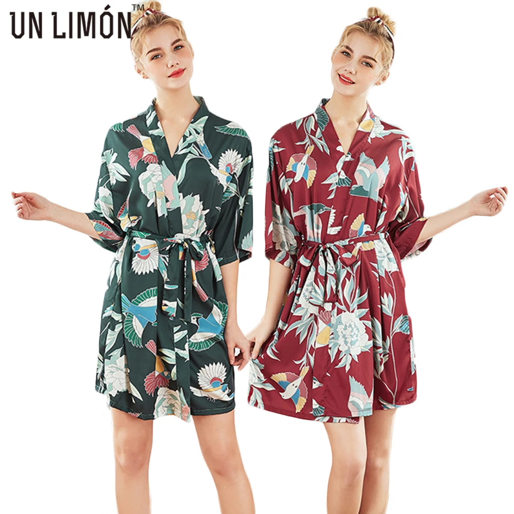 UNLIMON Новый женский короткий рукав Slik Пижама кимоно Халат|Халаты| |