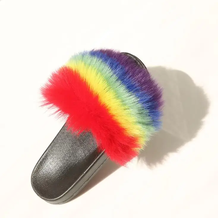 Multicolor5 Прямая с фабрики новые женские домашние тапочки; нескользящая резина с лисьим мехом сандалии, шлепанцы гладкая слово модные шлёпанцы для женщин - Цвет: Multicolor5