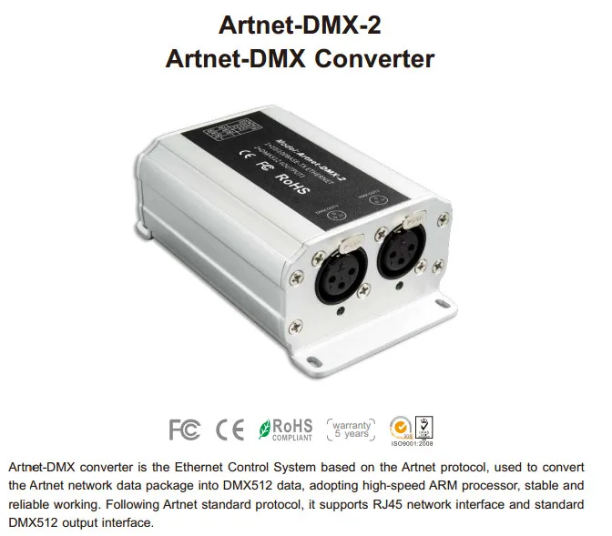 Быстрая DC12V ArtNet-конвертер DMX; Artnet-DMX-2; ArtNet вход; DMX 1024 каналов Выход 512* 2CH каналов