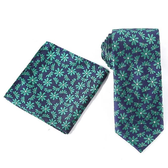 WTHS-018 tie set Tailor Smith Necktie and Hankerchief Set Dot Animal Wolf Shark Floral Tie Set 7.5CM Microfiber Woven Suit Tie with Pocket Square - Color: WTHS-018 tie set